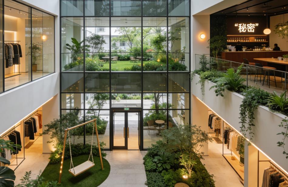店面裝修設計意圖是建立一個多功能的空間，為顧客提  供獨特的購物體驗